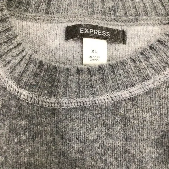 Men’s Express 100% Lambswool Grey Elbow Patch Sweater XL - Picture 3 of 9